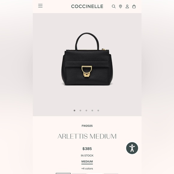 NWT Coccinelle Arlettis Black Leather Handbag detachable crossbody strap Medium - Picture 16 of 16